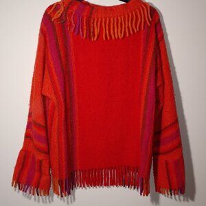 VTG Lapp Lander 100% New Wool Fringed Sweater Size EU 40/ USA L Bright Orange